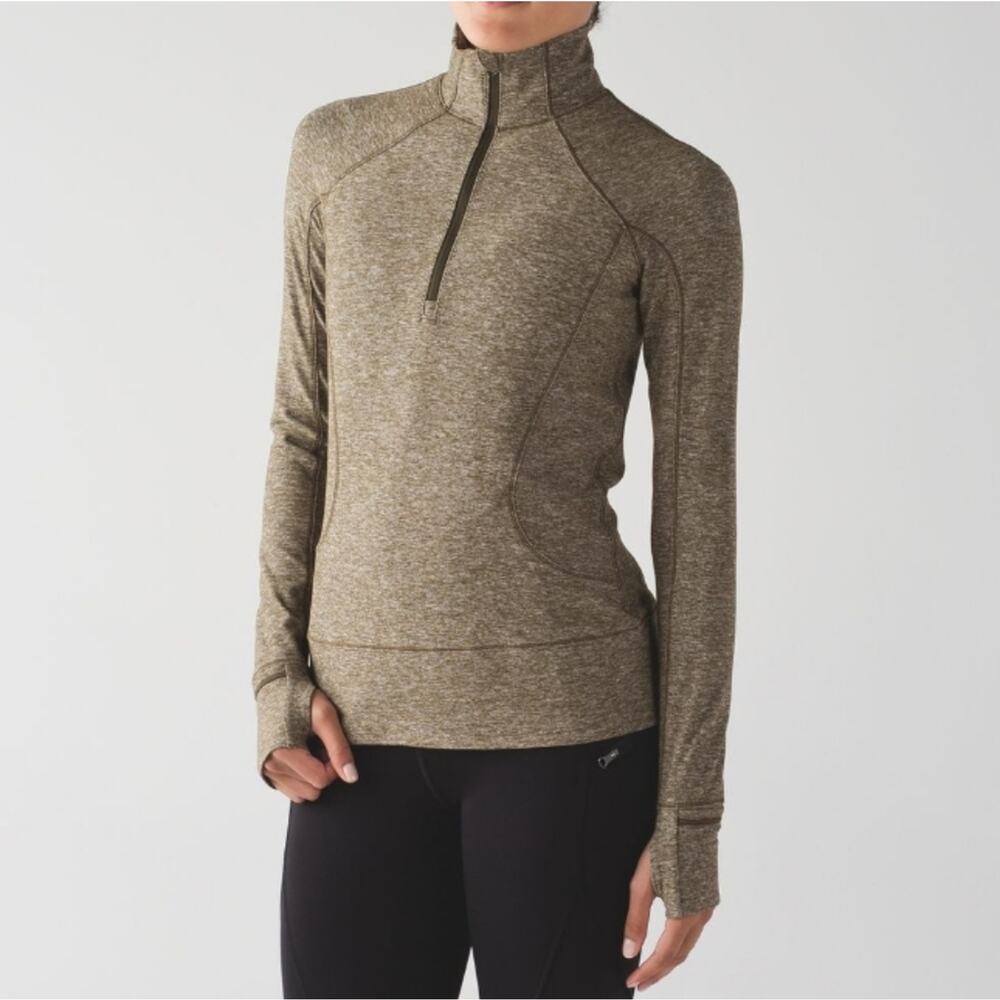 Lululemon Heathered Military Green Rush Hour 1/2 Zip Pullover Sweater 6